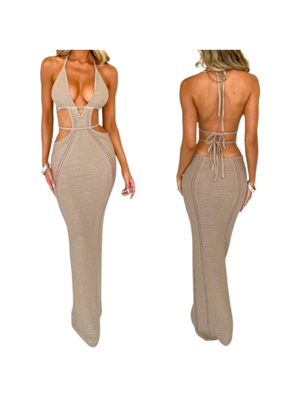 Babyboo Arabella Backless Maxi Dress in Beige